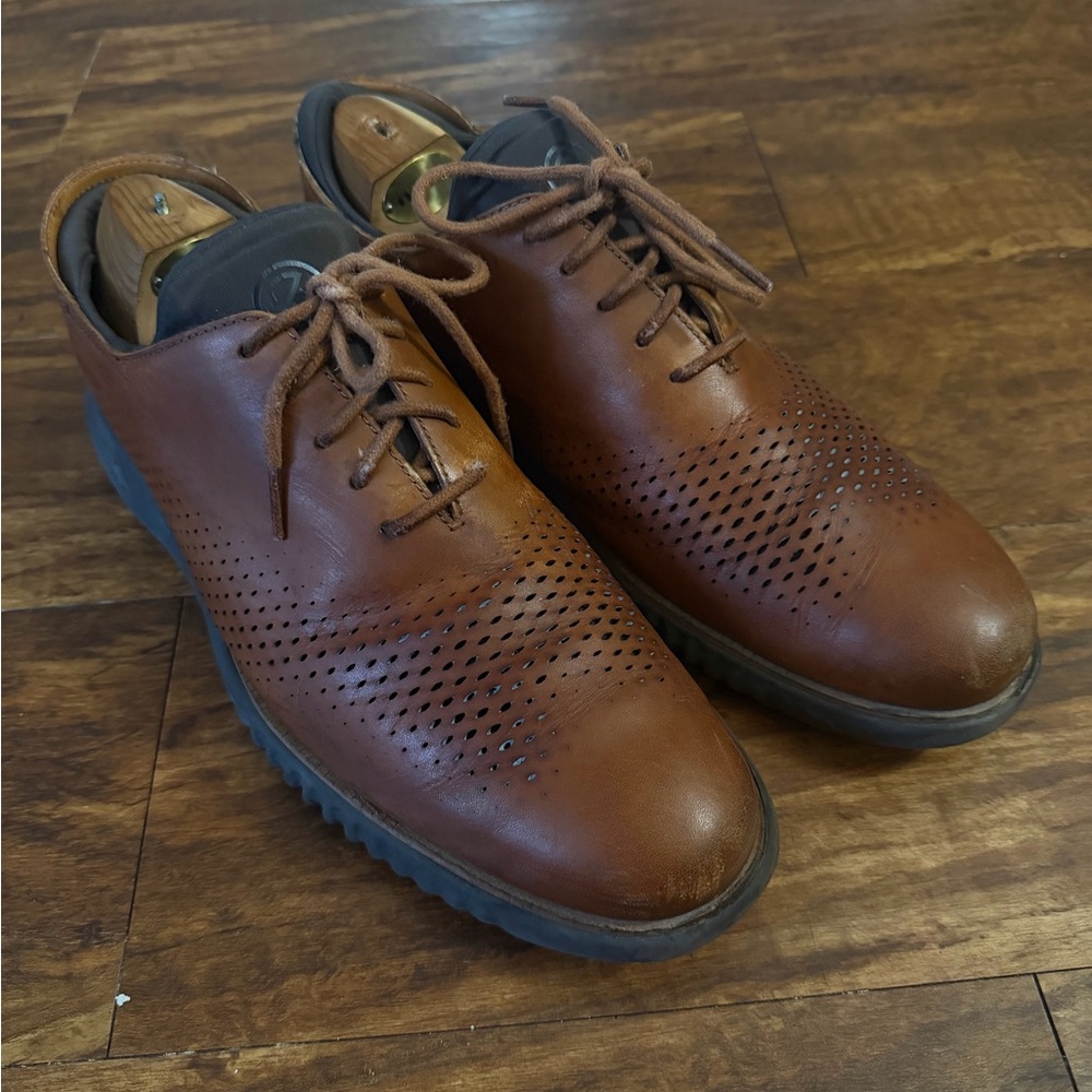 Cole Haan Men's 2.ZeroGrand Lined Laser Wingtip Oxford Tan Style C25351, 12M